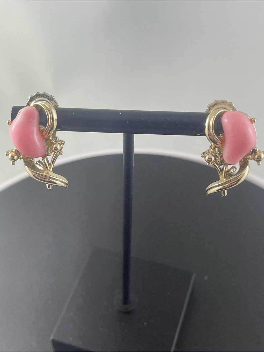 Coro Gold-Tone Earrings with Pink lucite Floral Accents